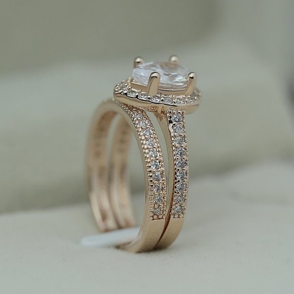 💎 Elegant Beautiful Pear Micro Pave Water Drop Rose Gold Ring Set Women, VIP393